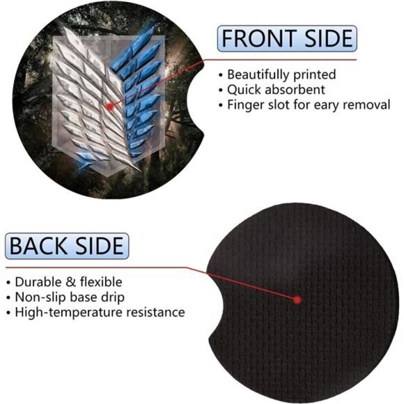 Anime Wing Design Car Cup Coasters 2-Pack Cup Holder Anti Slip Rubber Vehicle - Picture 3 of 6